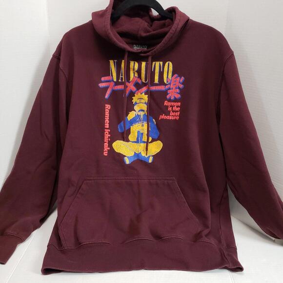 Naruto Shippuden Hoodie Ramen‎ Ichiraku Anime Vintage 2002 Maroon Men's Size L - Picture 1 of 9